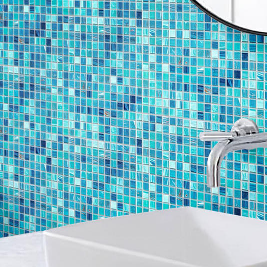 Koi Pond Blue Mixed Squares Glass Tile | Tile Club
