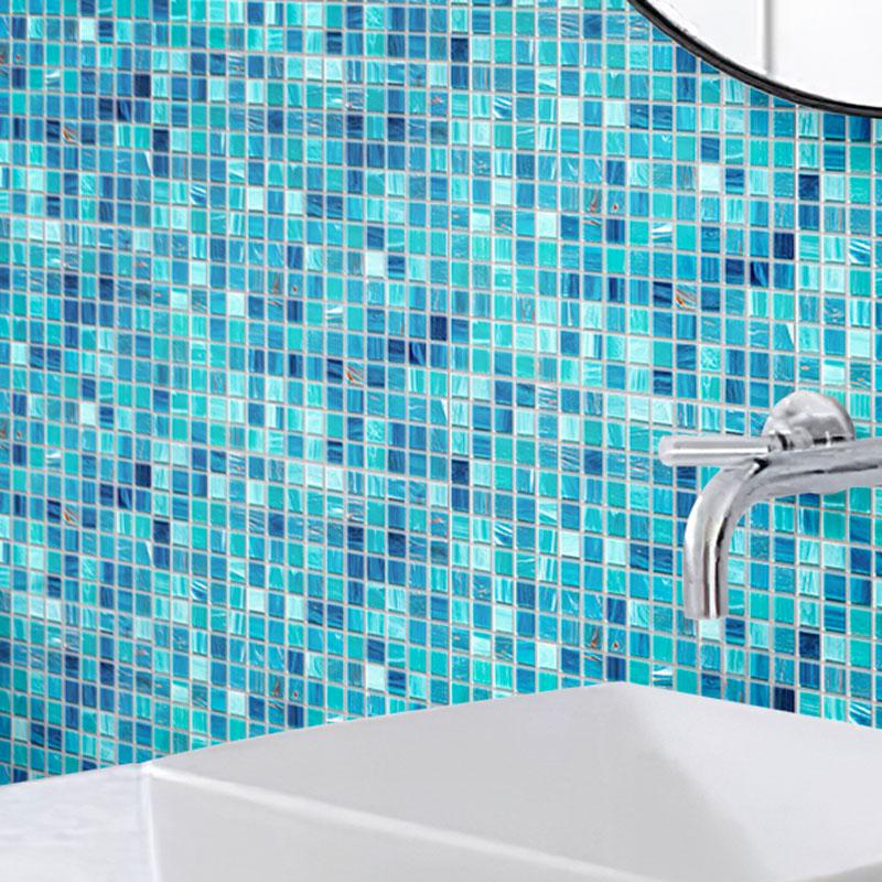 Koi Pond Blue Mixed Squares Glass Tile | Tile Club