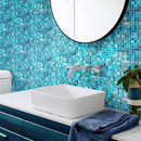 Koi Pond Blue Mixed Squares Glass Tile Bathroom Backsplash