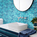 Koi Pond Blue Mixed Squares Glass Tile Bathroom Backsplash