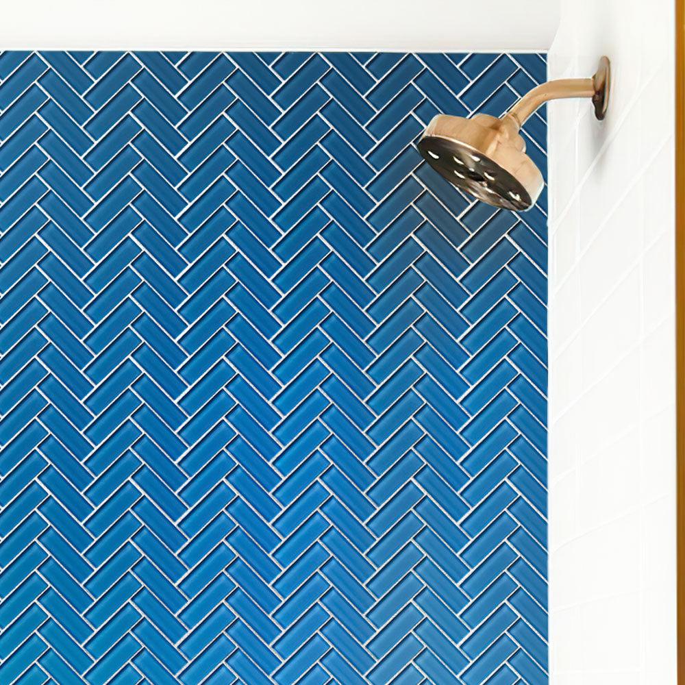 Sky Blue Herringbone Glass Tile | Tile Club