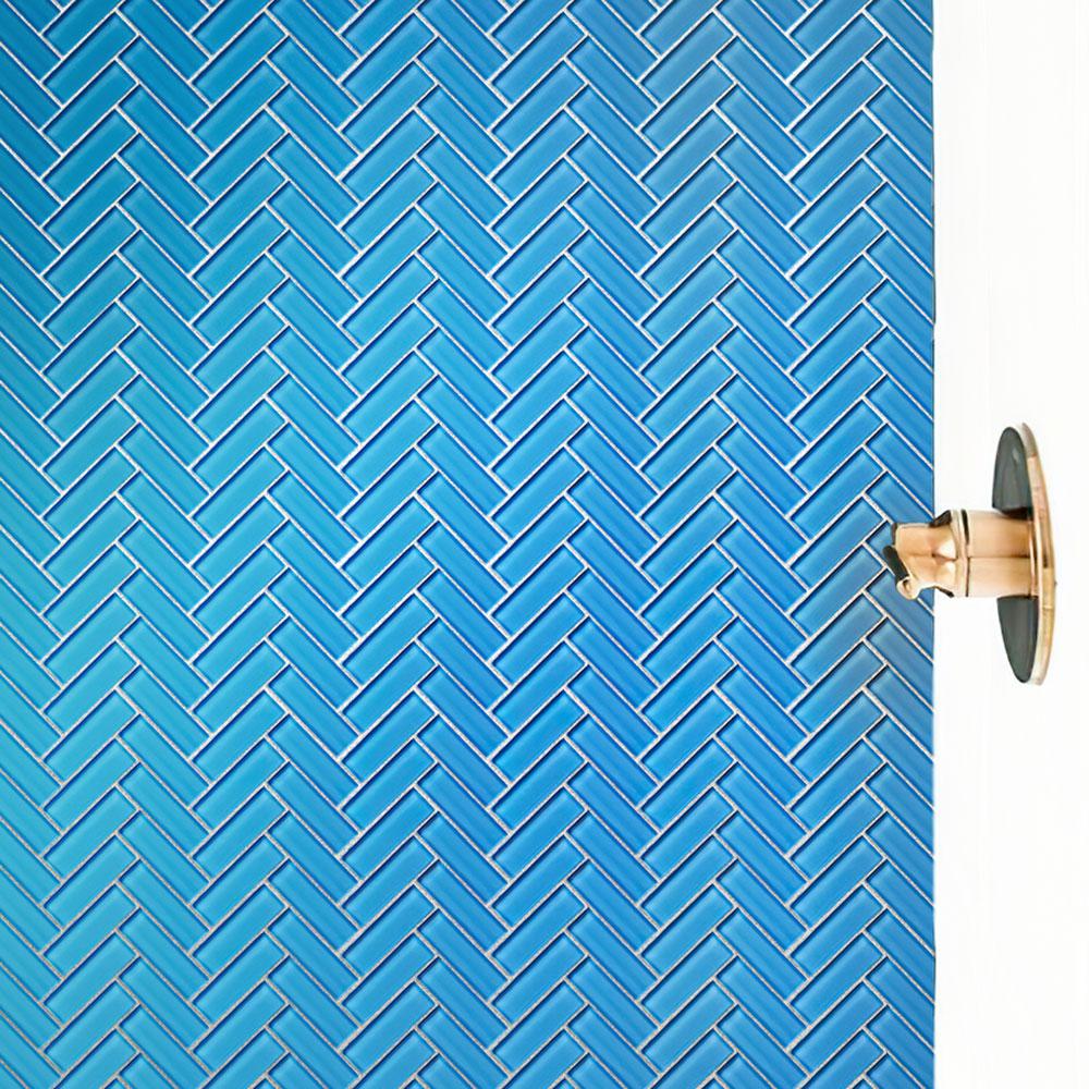 Sky Blue Herringbone Glass Tile | Tile Club