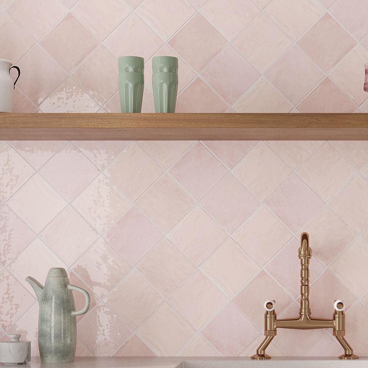 La Riviera Rose Pink Ceramic Square Tile 5.2