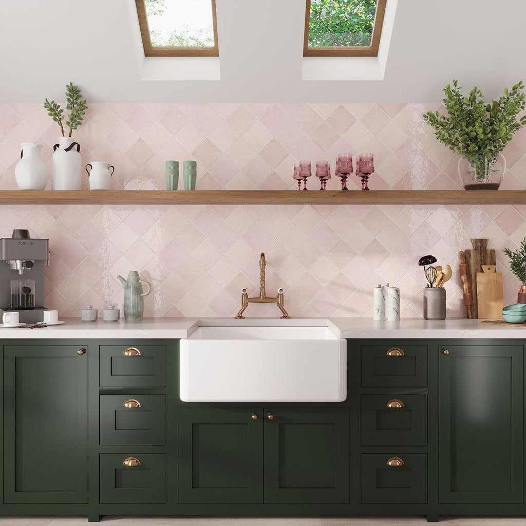 La Riviera Rose Pink Ceramic Square Tile 5.2" x 5.2" | Tile Club