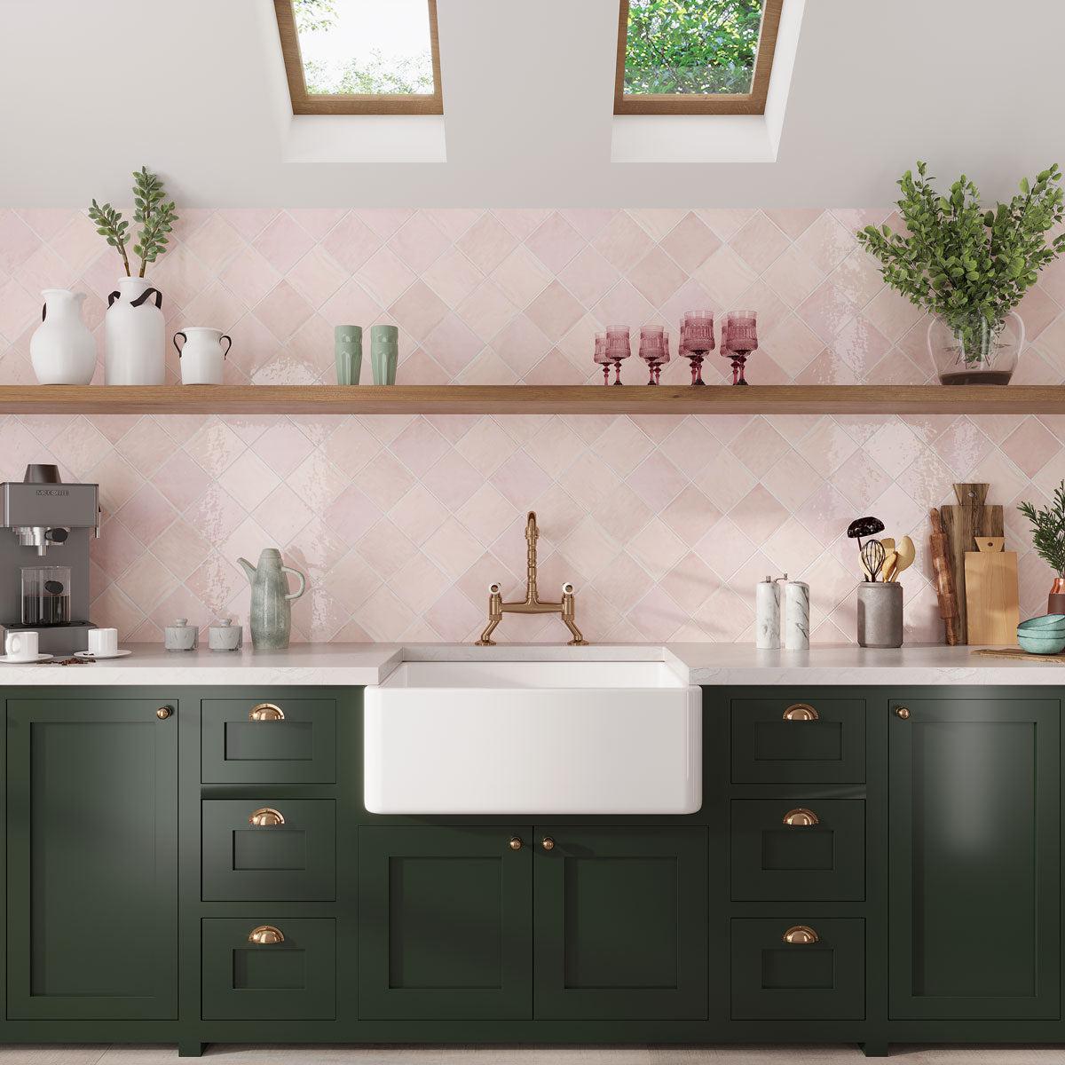 La Riviera Rose Pink Ceramic Square Tile 5.2" x 5.2" | Tile Club