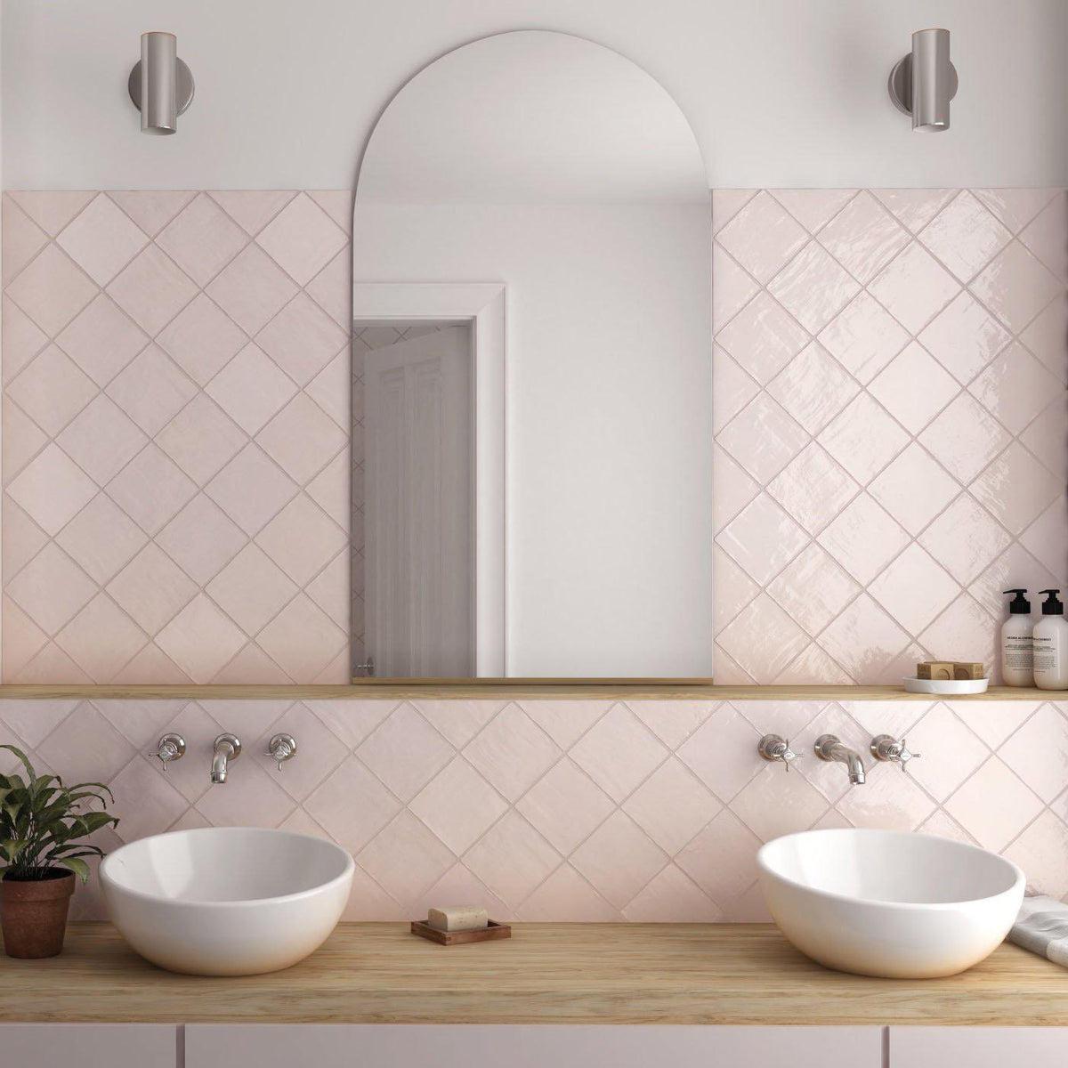 La Riviera Rose 5x5 Blush Pink Ceramic Tile for a Mid Century Modern Bathroom Design | Tile Club