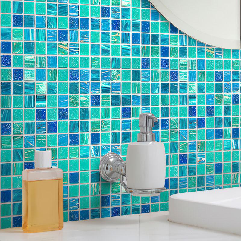 Lagoon Blue Mixed Squares Glass Tile