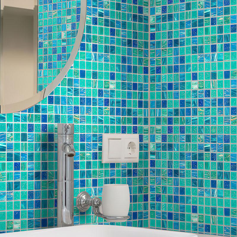 Lagoon Blue Mixed Squares Glass Tile