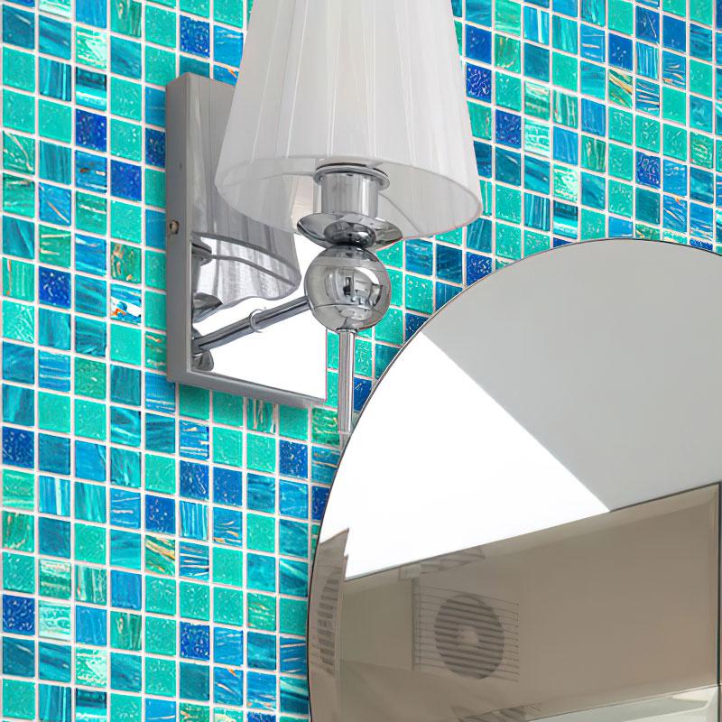 Lagoon Blue Mixed Squares Glass Tile