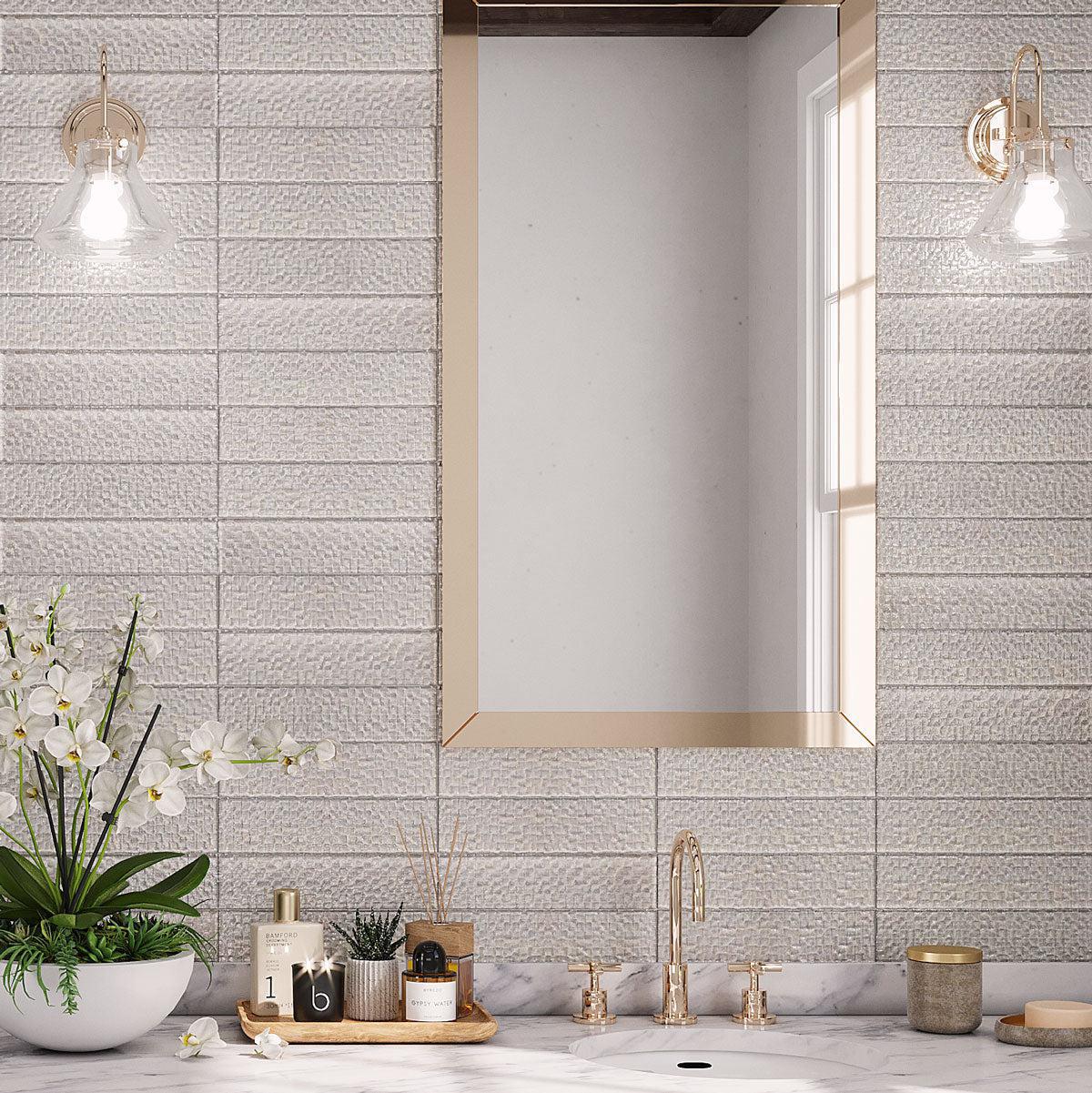 Laguna Pearl textured glass subway tile