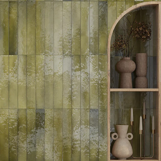 Lake Basil Ceramic Subway Tile Accent Wall with 70s Style