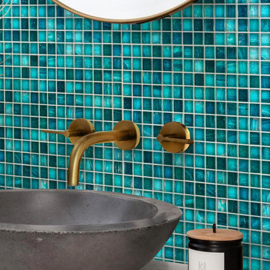 Lake Blue Mixed Squares Glass Tile | Tile Club