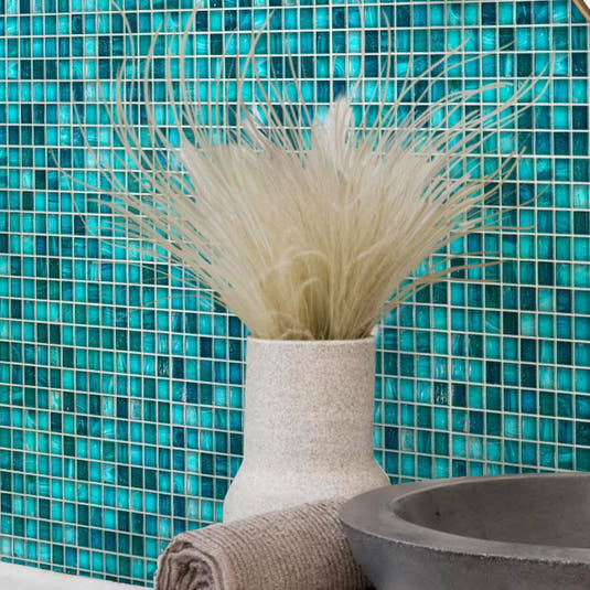 Lake Blue Mixed Squares Glass Tile | Tile Club