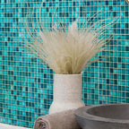 Lake Blue Mixed Squares Glass Tile | Tile Club