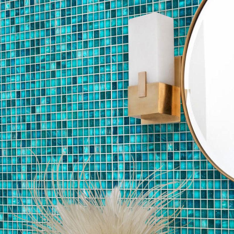 Lake Blue Mixed Squares Glass Tile
