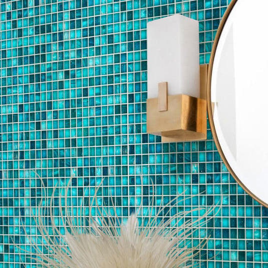 Lake Blue Mixed Squares Glass Tile | Tile Club