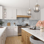 Lake Moon Ceramic Subway Tile in an angled kitchen backsplash layout