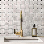 Large Basket Weave Carrara With Black Dot Polished Marble Tile | Tile Club