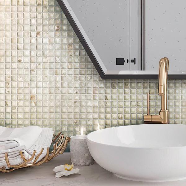Bathroom WWall with Large Pillow Mother of Pearl Mosaic Tile Backsplash
