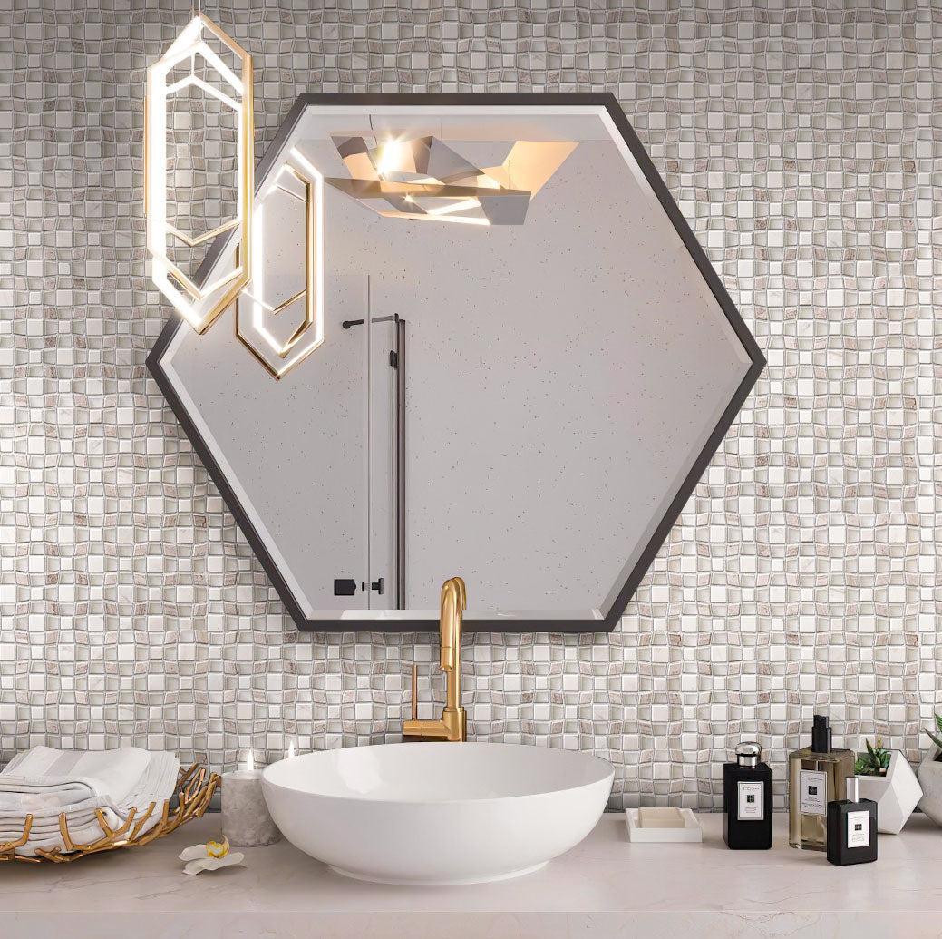Wavy geometric marble mosaic bathroom tile
