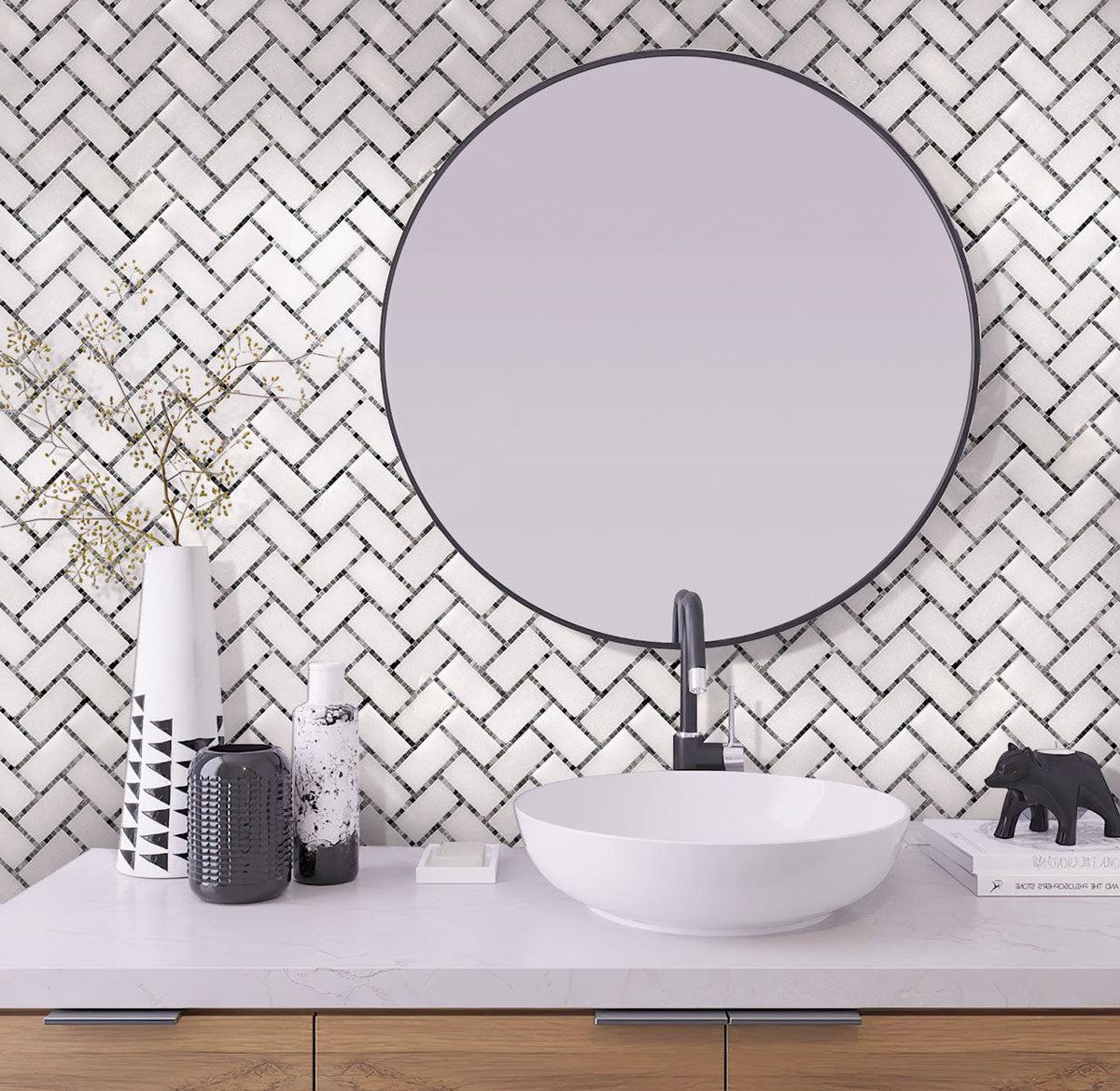 Lexington Gray Marble Mosaic Tile bathroom backsplash