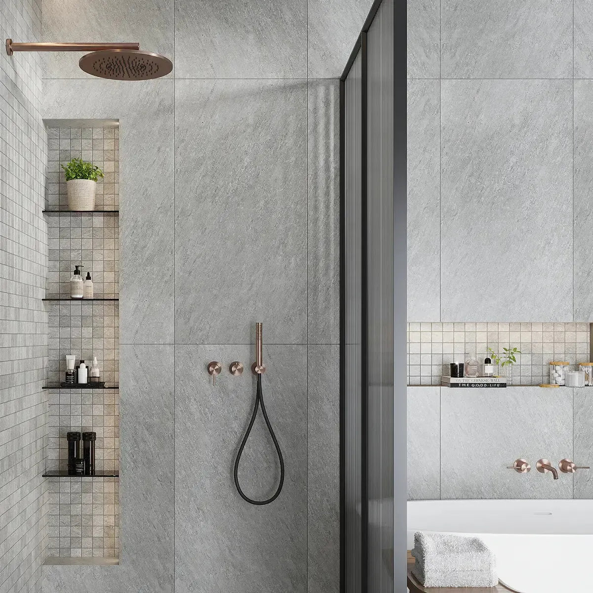 Lithia Gray Quartzite Look Porcelain Tile 24x28 Standing Shower