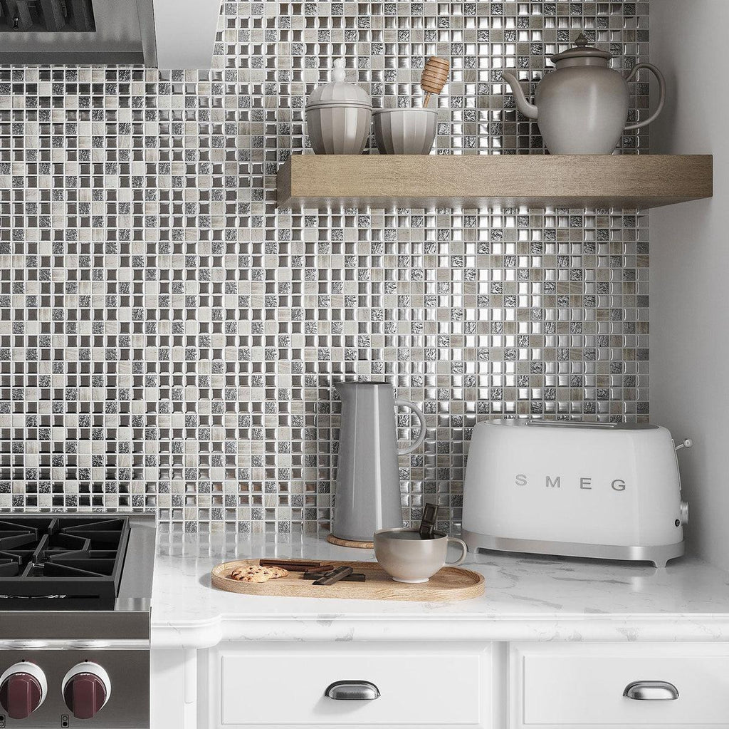 Fine metallic and glass shimmery kitchen