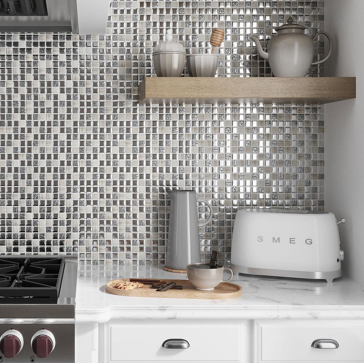 Fine metallic and glass shimmery kitchen