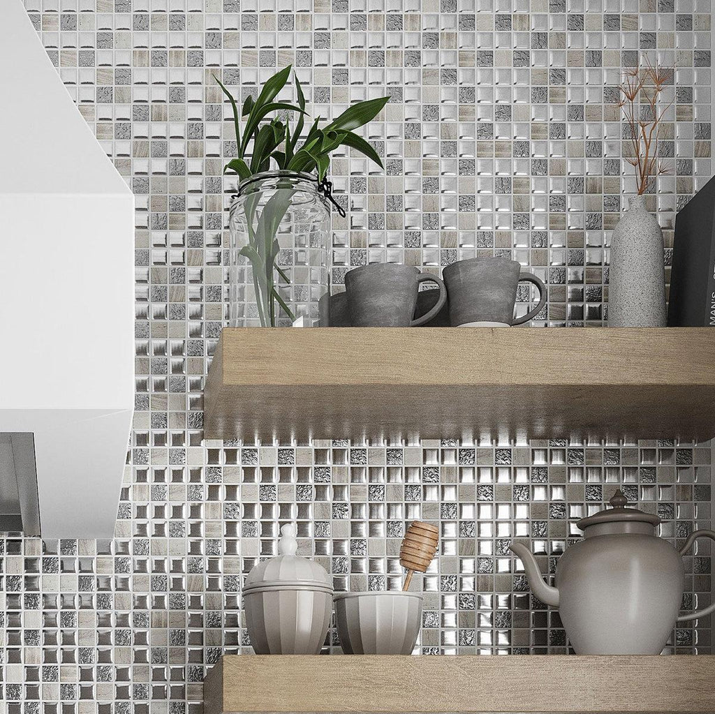 Shiny metall and glass kitchen