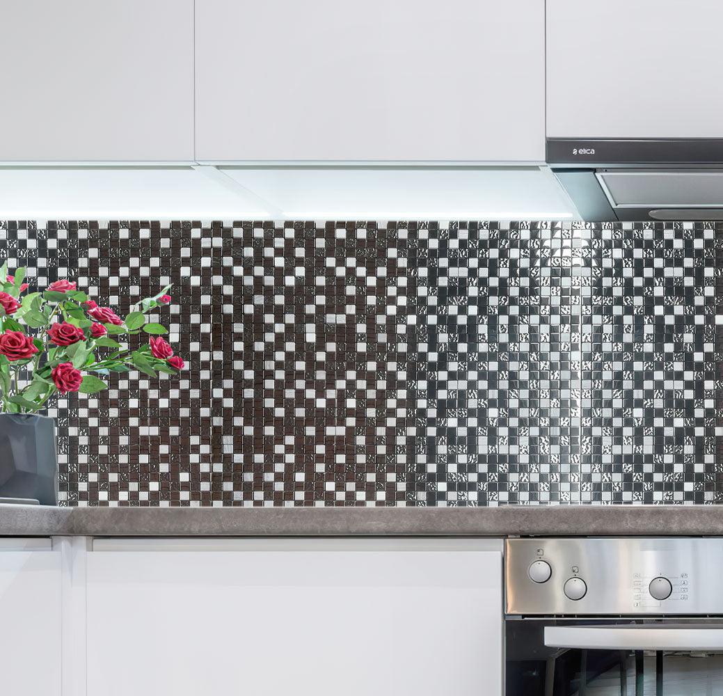 Lotus Grey Glass & Stone Mosaic Tile kitchen backsplash