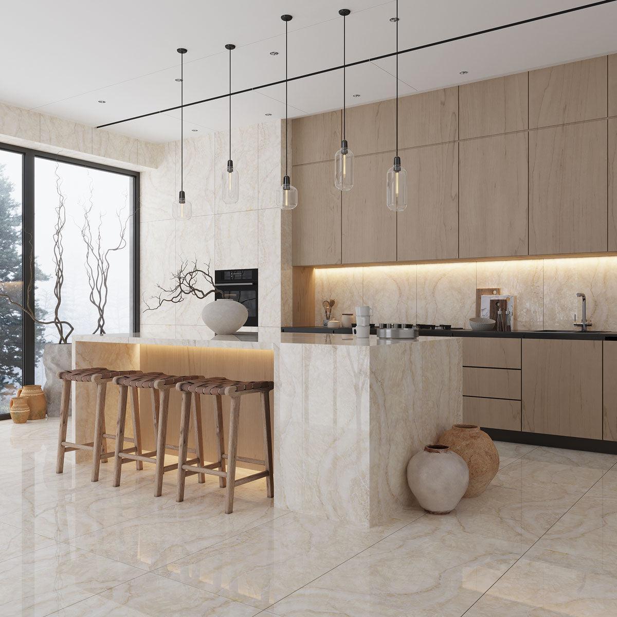Luminosa Cream Large Format Porcelain Kitchen Floor Tiles