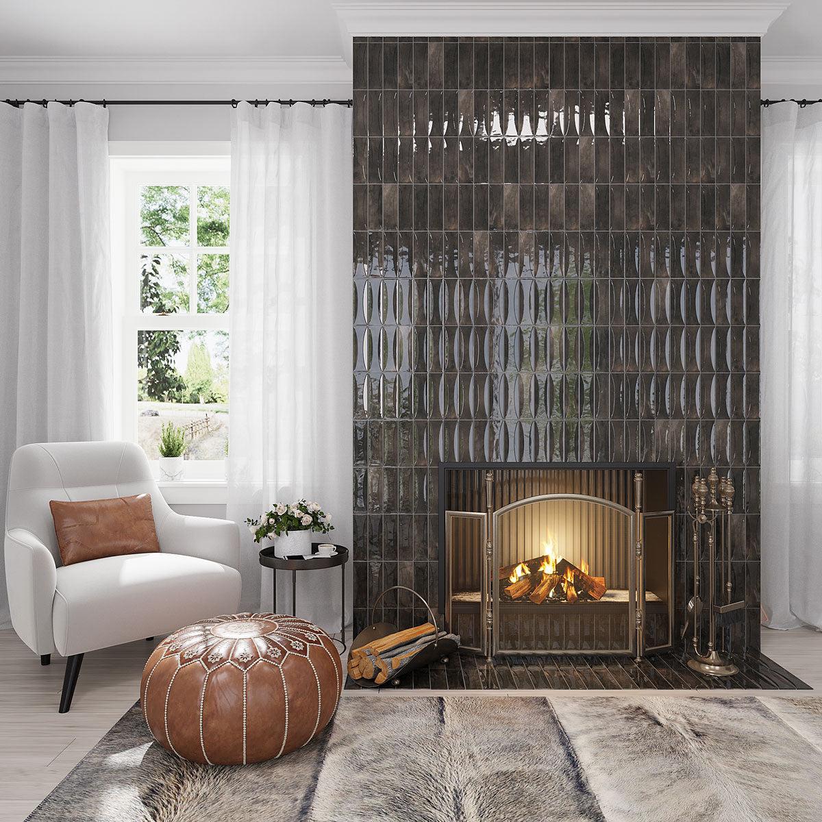 Luna Arc Black 2.5x8 Ceramic Subway Tile | Tile Club