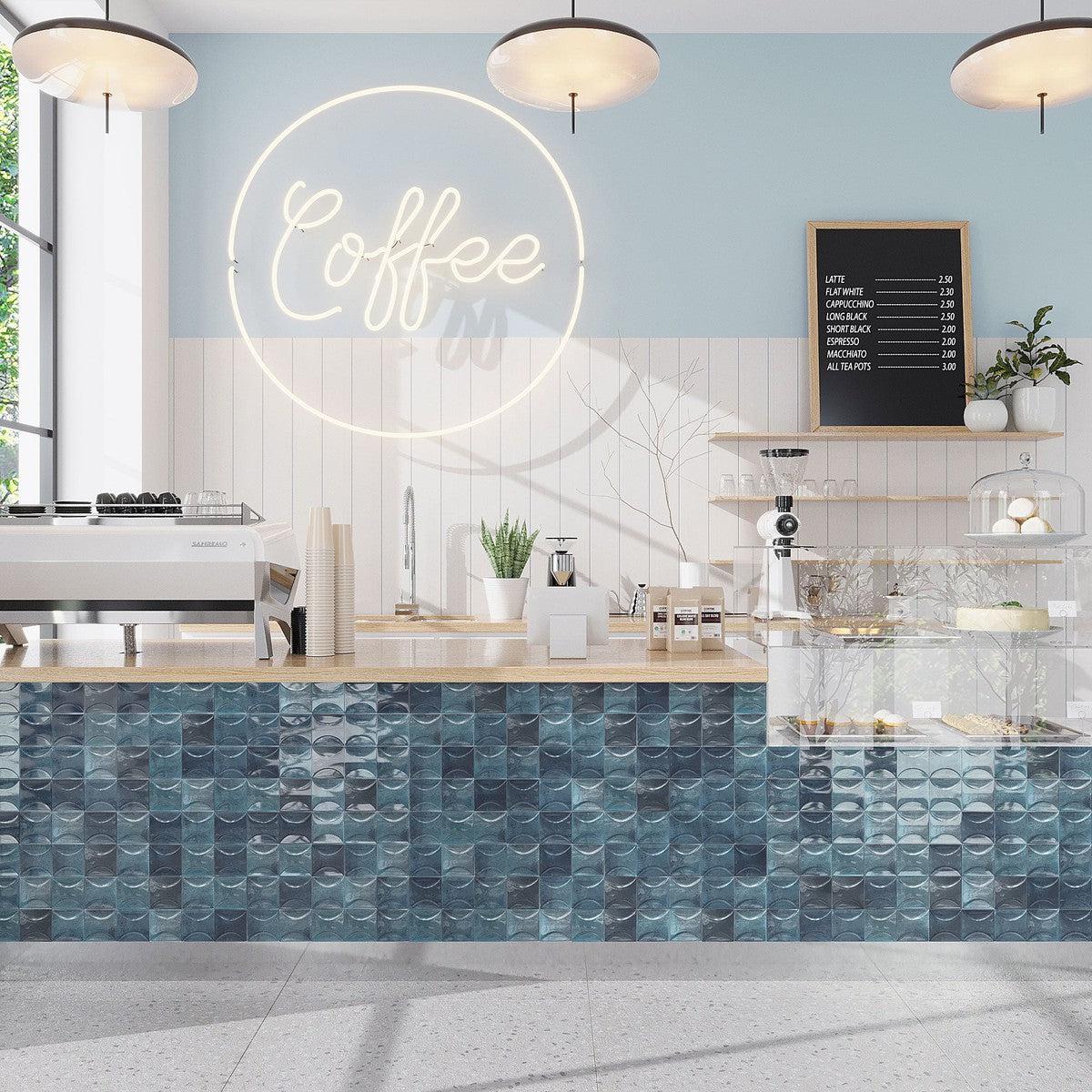 Luna Arc Blue 4x4 Ceramic Square Tile | Tile Club