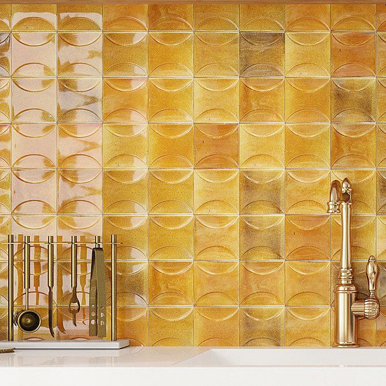 Image showcasing Luna Arc Caramel 4x4 Ceramic Square Tile Backsplash and Shower – Tile Club
