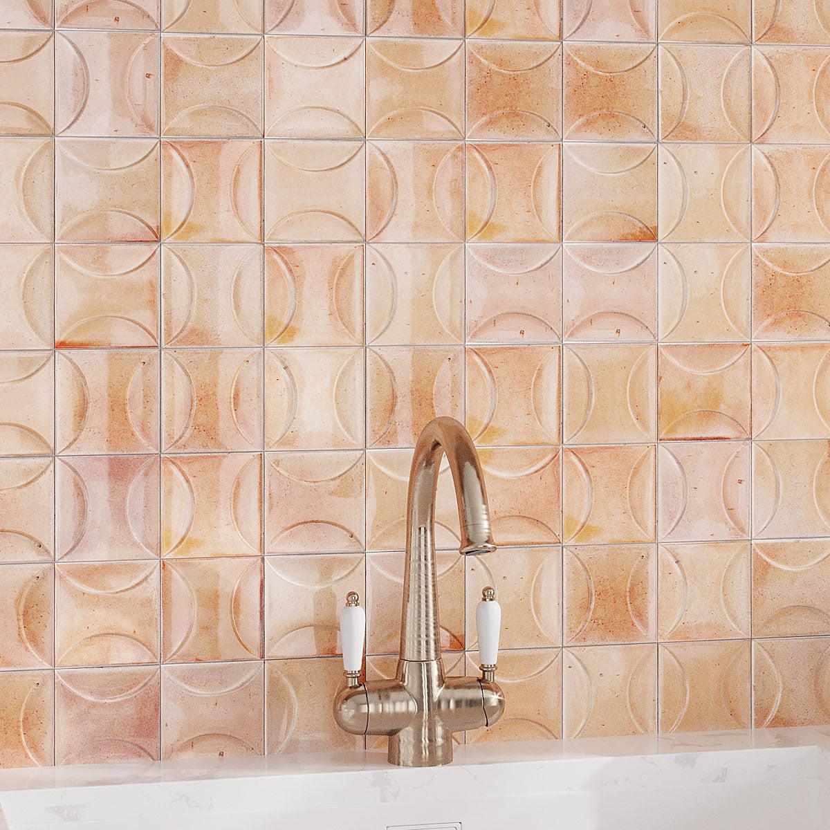 Luna Arc Pink 4x4 Handmade-style Ceramic Tile Backsplash