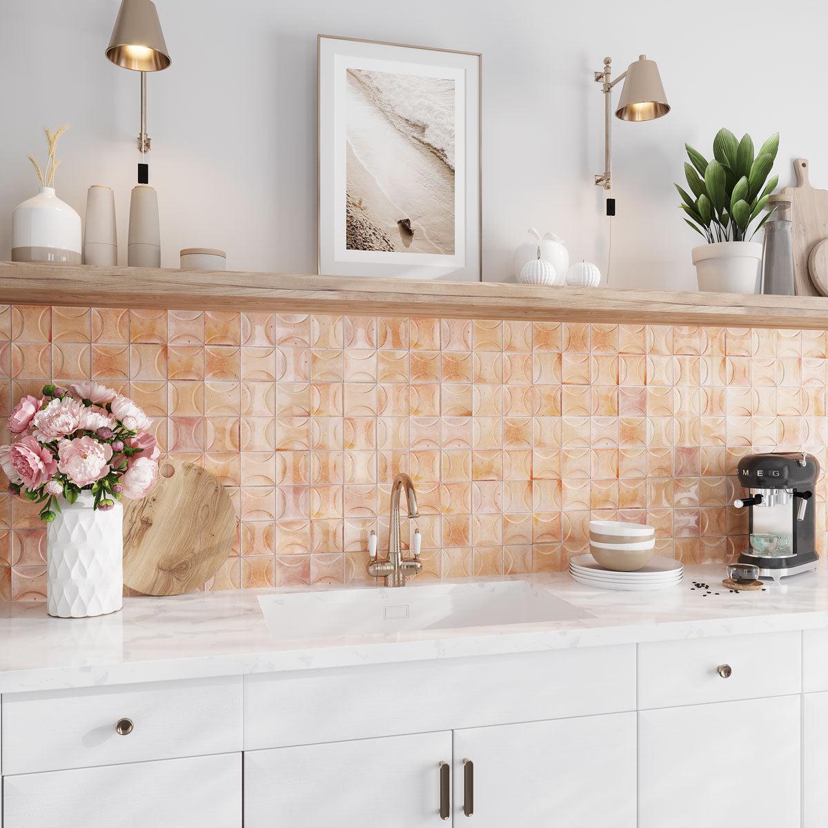 Luna Arc Pink 4x4 Ceramic Square Tile | Tile Club