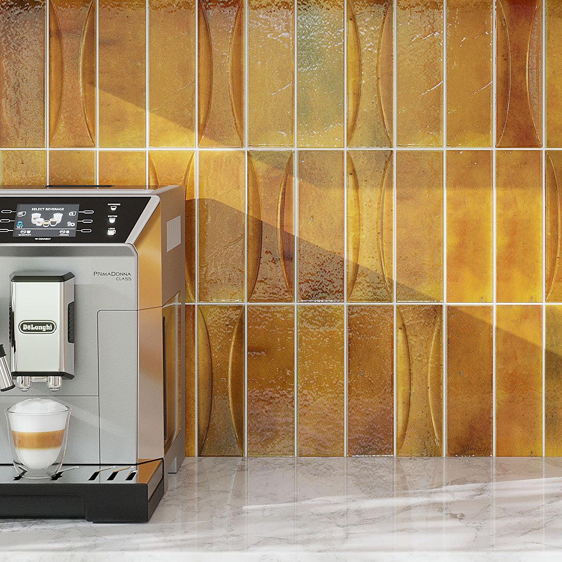 Luna Arc Caramel 2.5x8 Ceramic Subway Tile Wall Accent Design