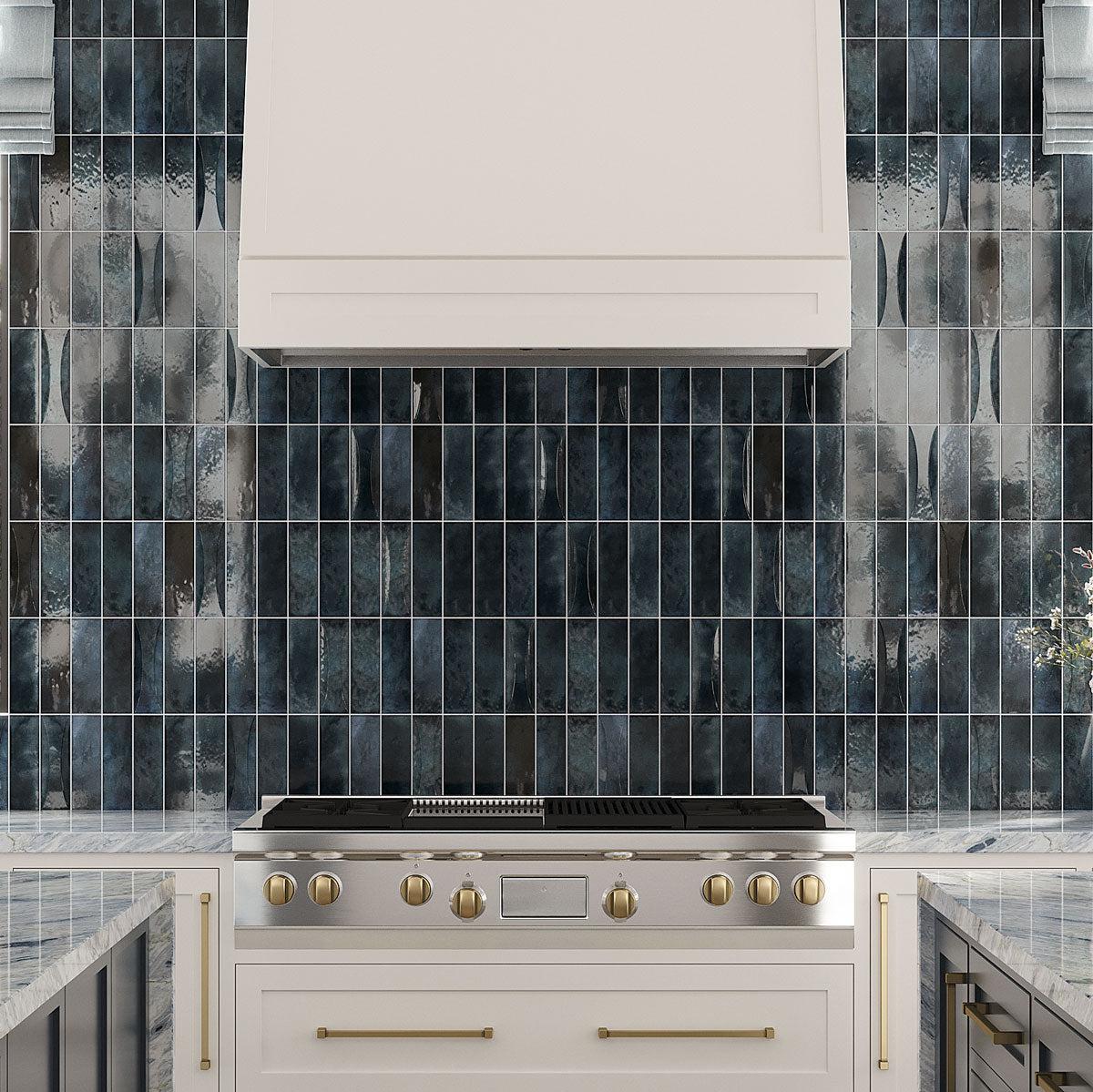 Luna Arc Blue 2.5x8 Ceramic Subway Tile Shower and Backsplash