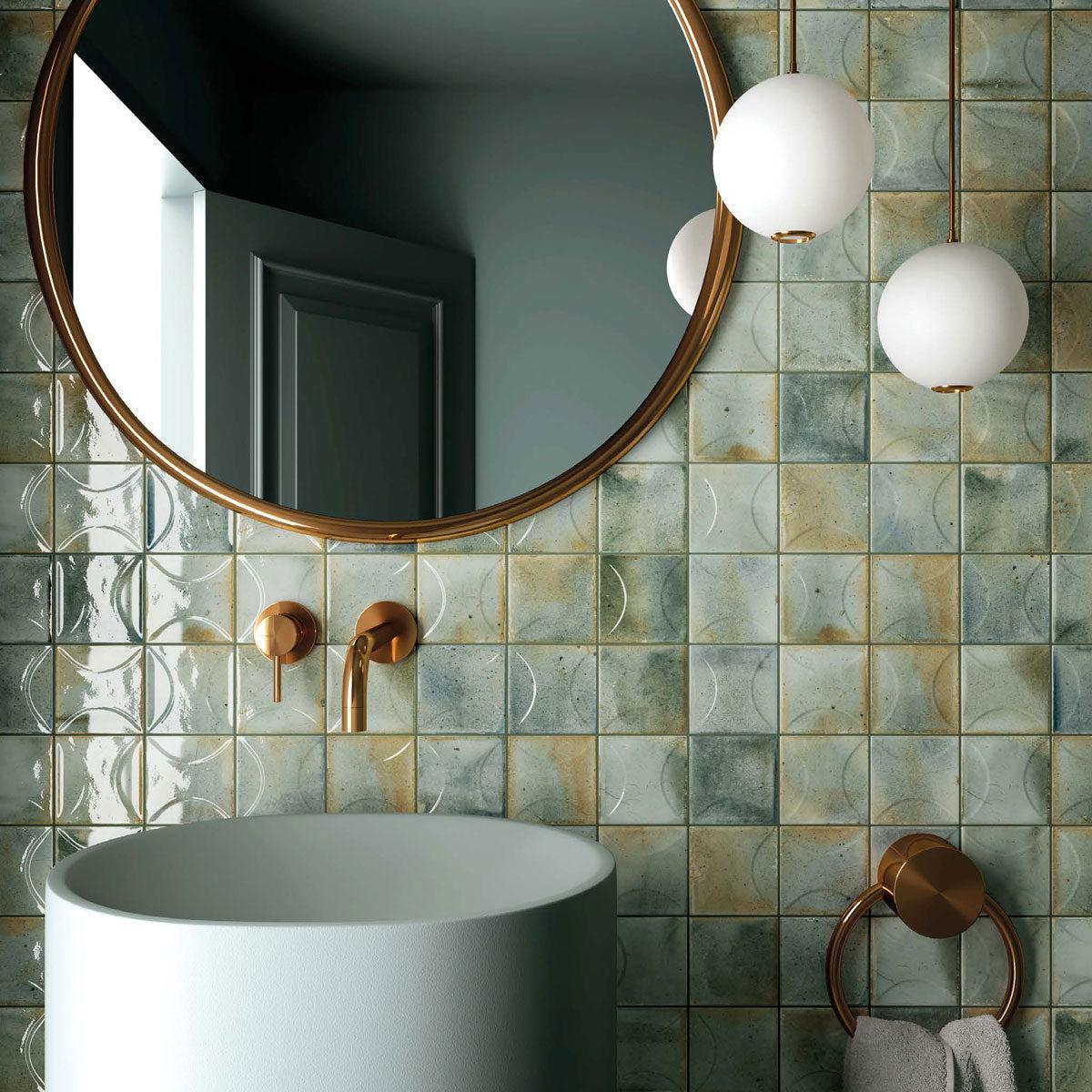 Luna Arc Celadon 4x4 Ceramic Square Tiles