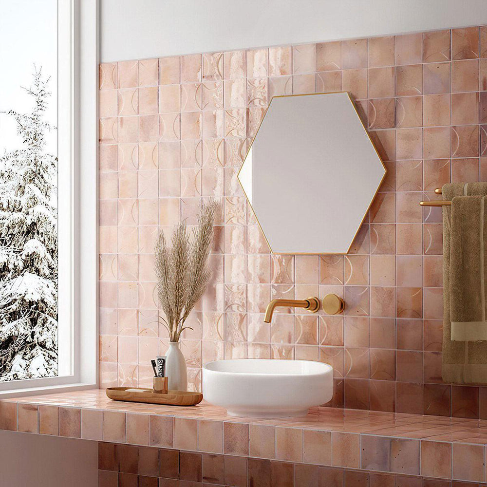Pink Rectangle Tiles Luna Arc Pink 4x4 Ceramic Square Tile Backsplash and Shower