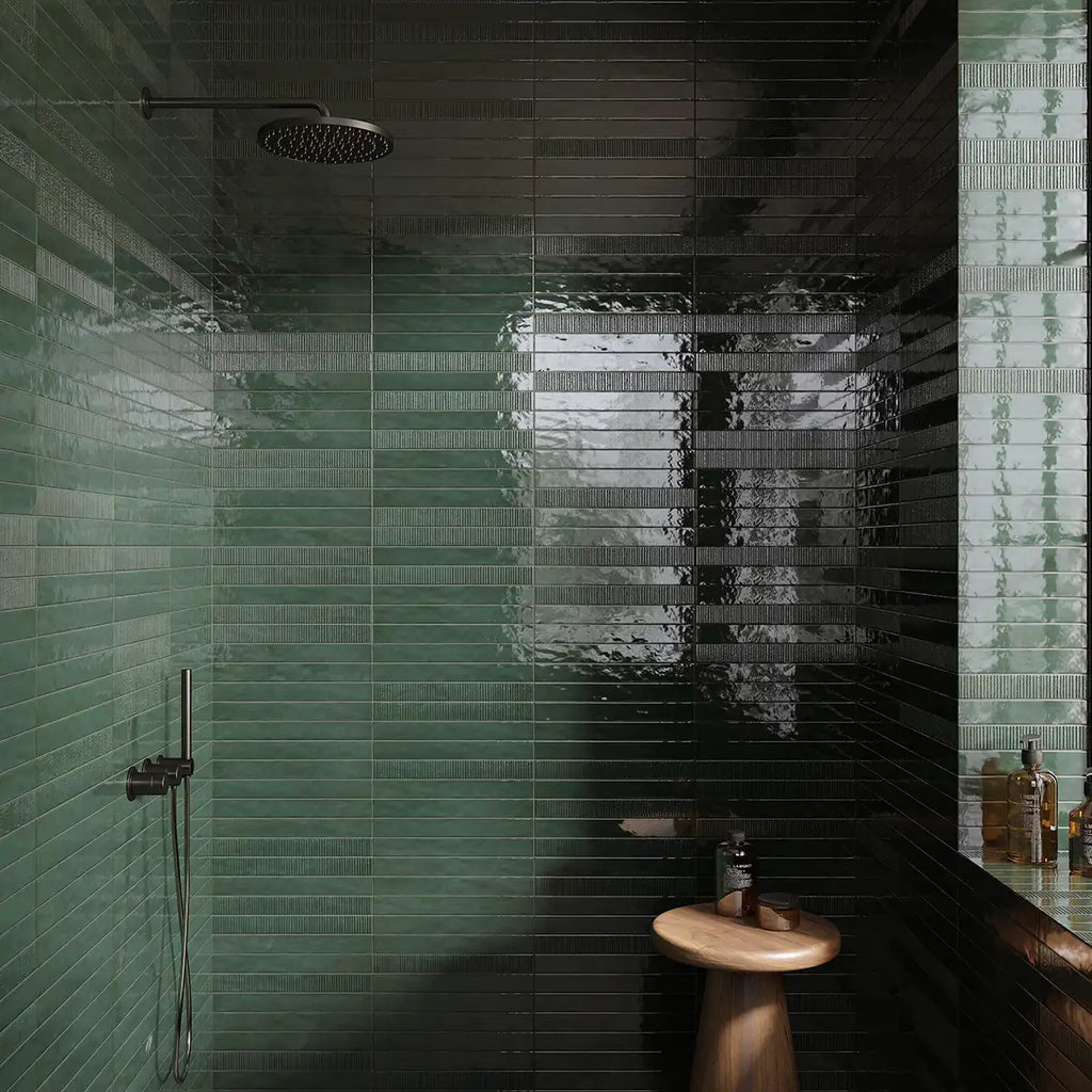 Malden Ridged Bosque Gloss Ceramic Tile 2"x17" | Tile Club