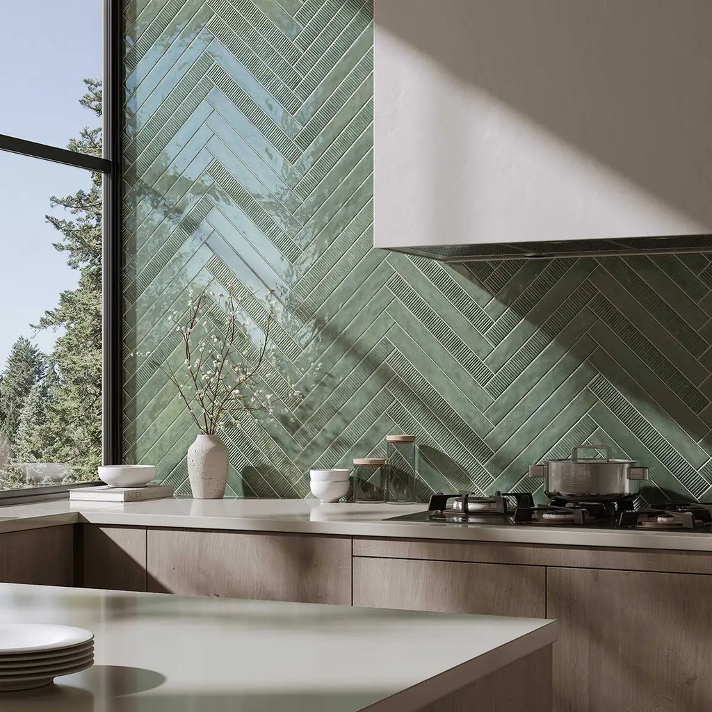 Malden Ridged Erva Gloss Ceramic Tile 2"x17" | Tile Club