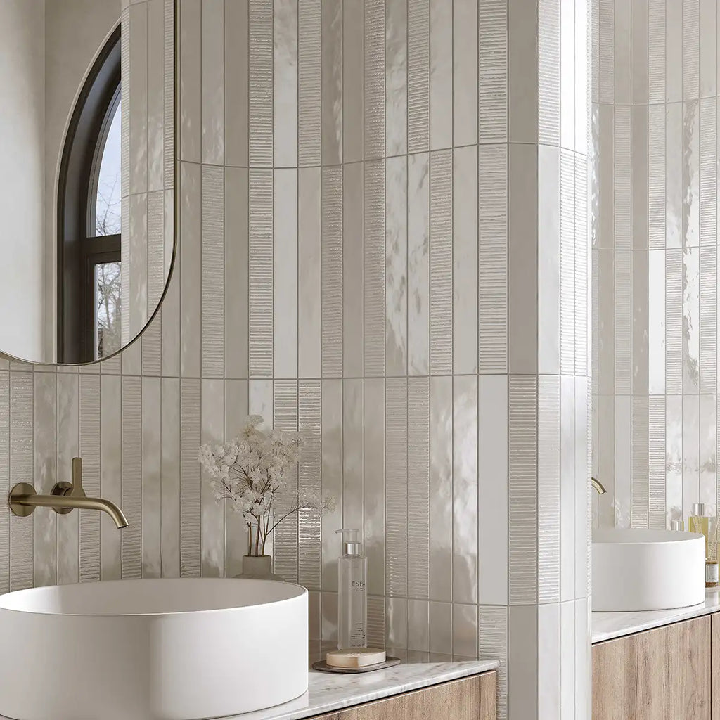 Malden Ridged Ostra Gloss Ceramic Tile 2"x17" | Tile Club