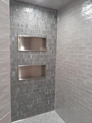 Mallorca Grey Ceramic Subway Tile Shower Wall Install