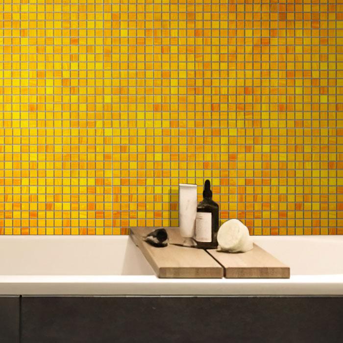 Marigold Mixed Squares Glass Pool Tile | Tile Club