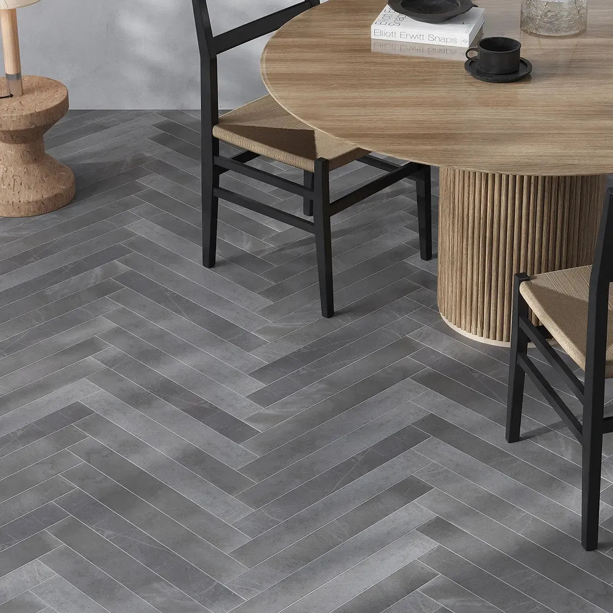 Marmatto Charcoal Gray Porcelain Subway Tile 3x24 Herringbone Flooring