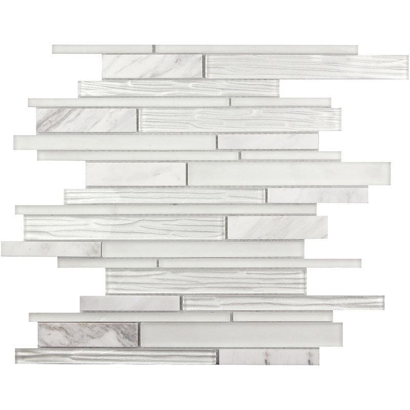 Matchstix Pearl White Marble And Glass Mosaic Tile Sample