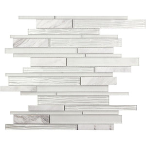Matchstix Pearl White Marble And Glass Mosaic Tile Sample