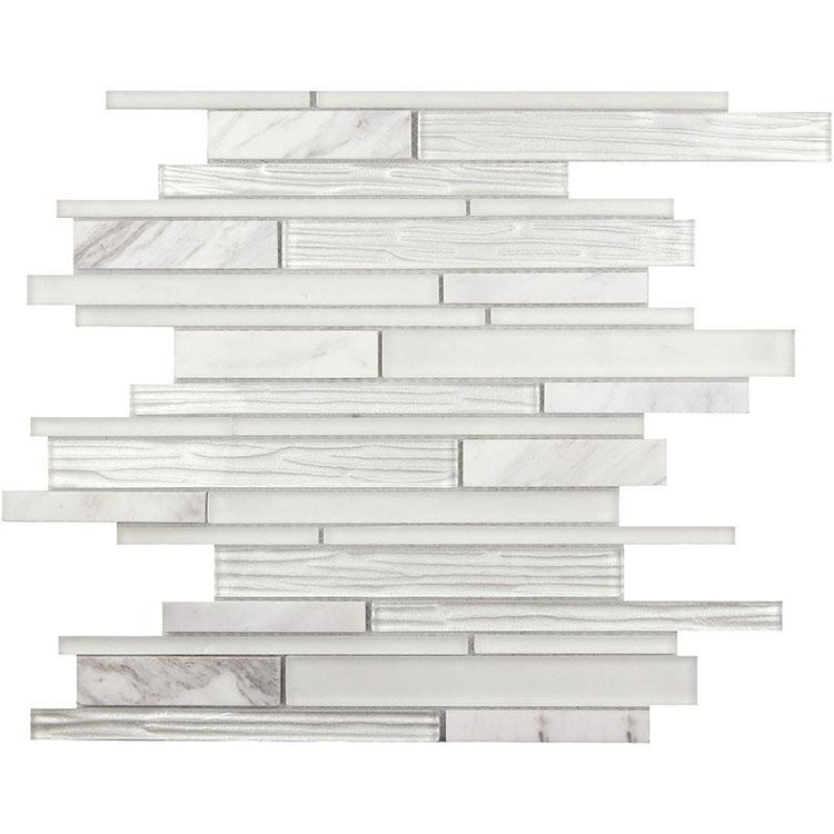 Matchstix Pearl White Marble And Glass Mosaic Tile Sample