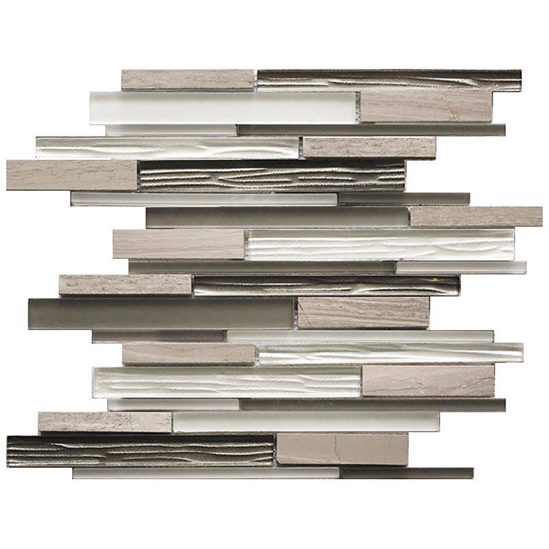 Matchstix Woden Beige Marble And Glass Mosaic Tile Sample